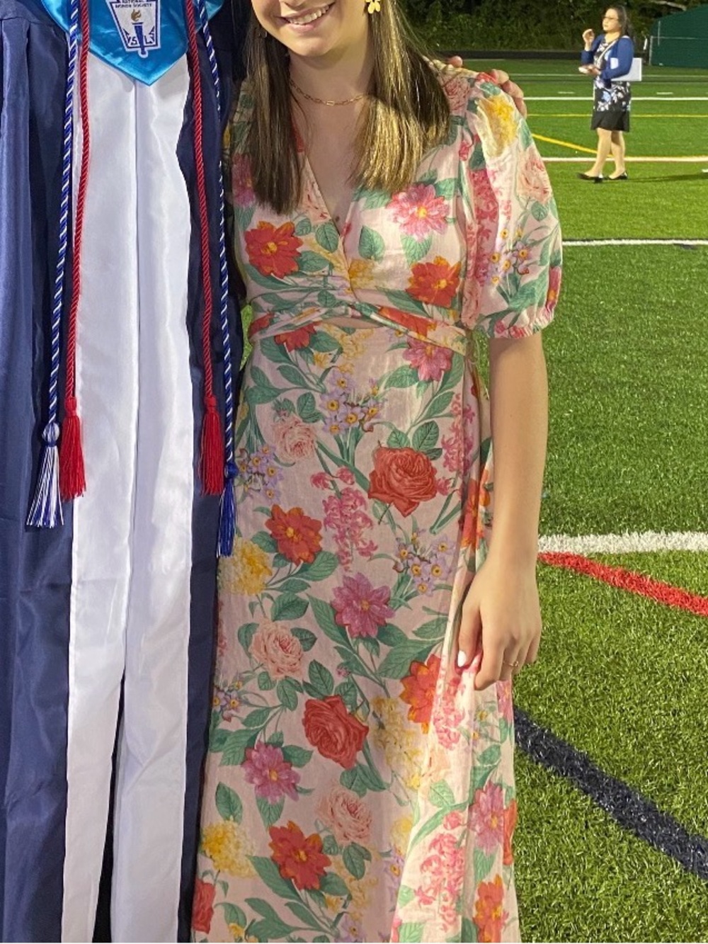 Old Navy Floral Pink Wrap Midi Dress with Puff Sleeves
